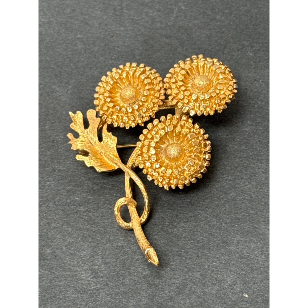Vintage BSK Gold Tone Triple Sunflower  Brooch Pin